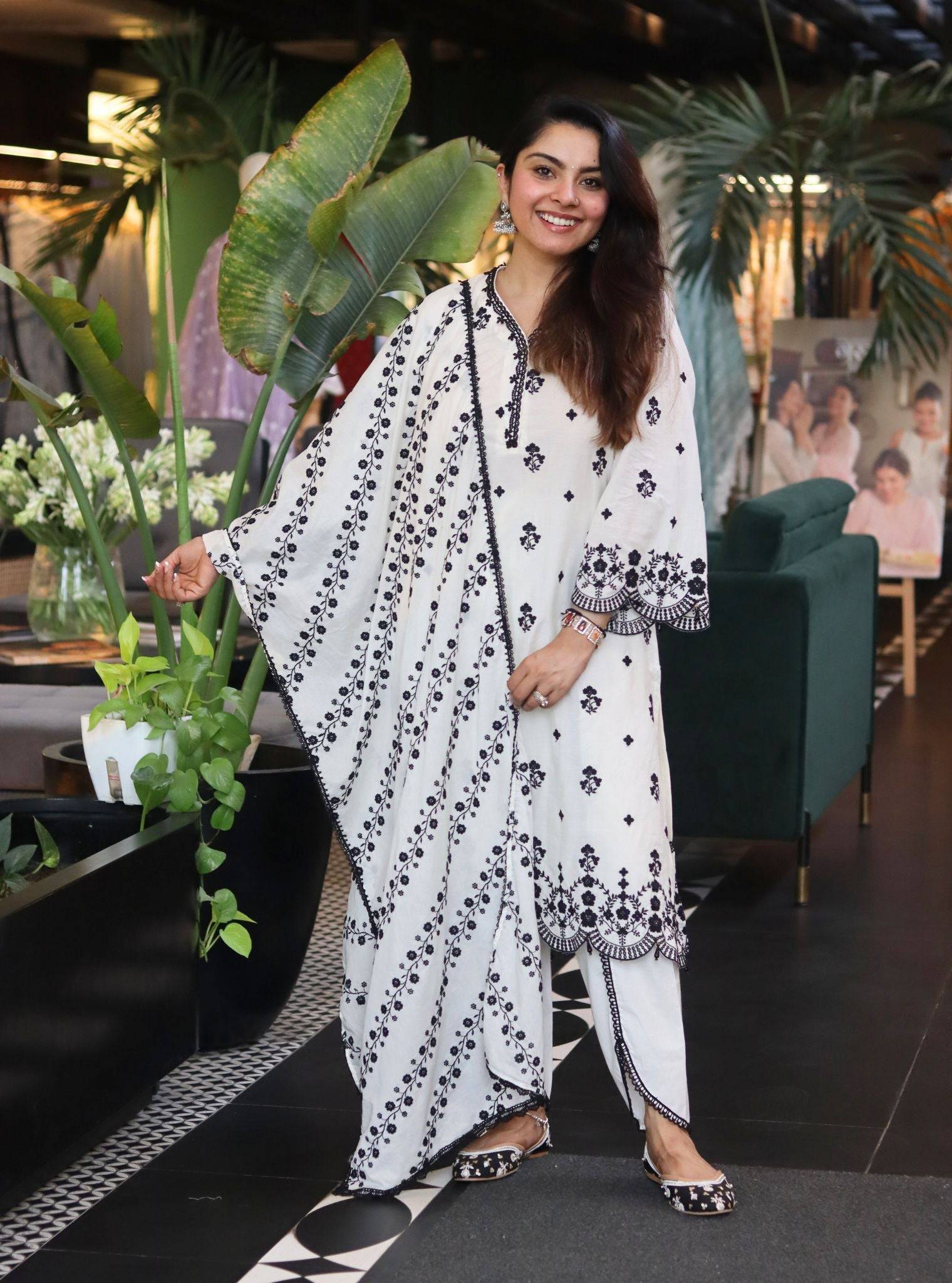 Ghita Cotton White Kurta with Dhoti Pant Set