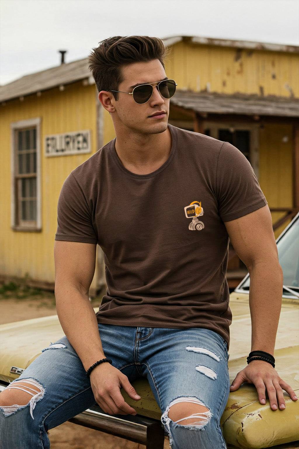 Hello Brown Regular Fit Printed T-shirt