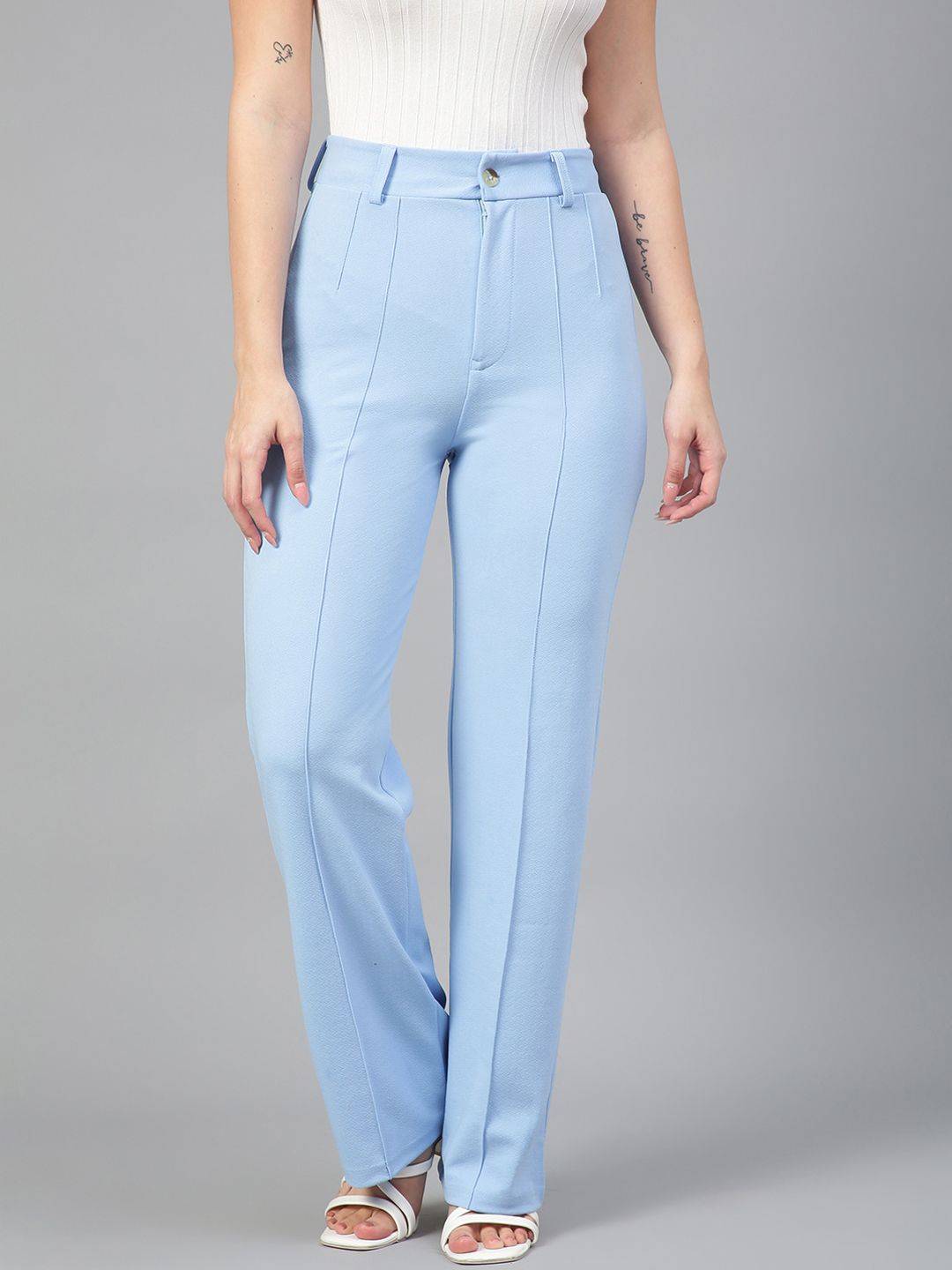 KOTTY BIZwear Women Relaxed High-Rise Easy Wash Parallel Wide Leg Trousers