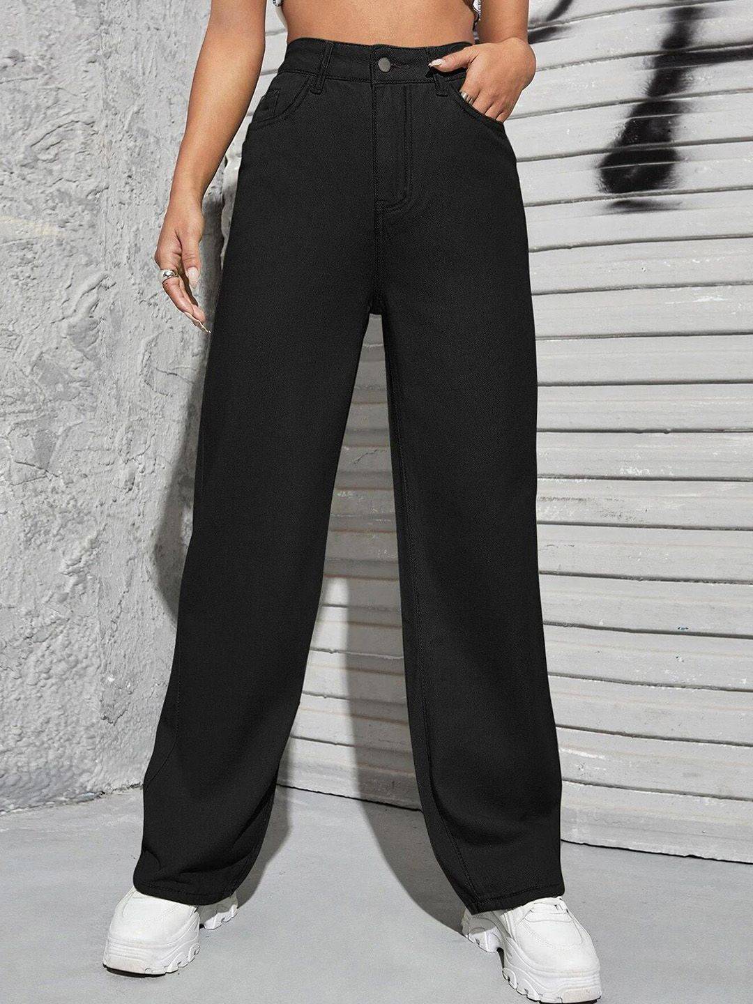 KOTTY Basics Women Black Jean Straight Fit High-Rise Clean Look Stretchable Jeans