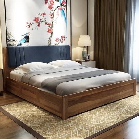 Nahiri Sheesham Wood King Size Bed In Teak Finish With Box Storage