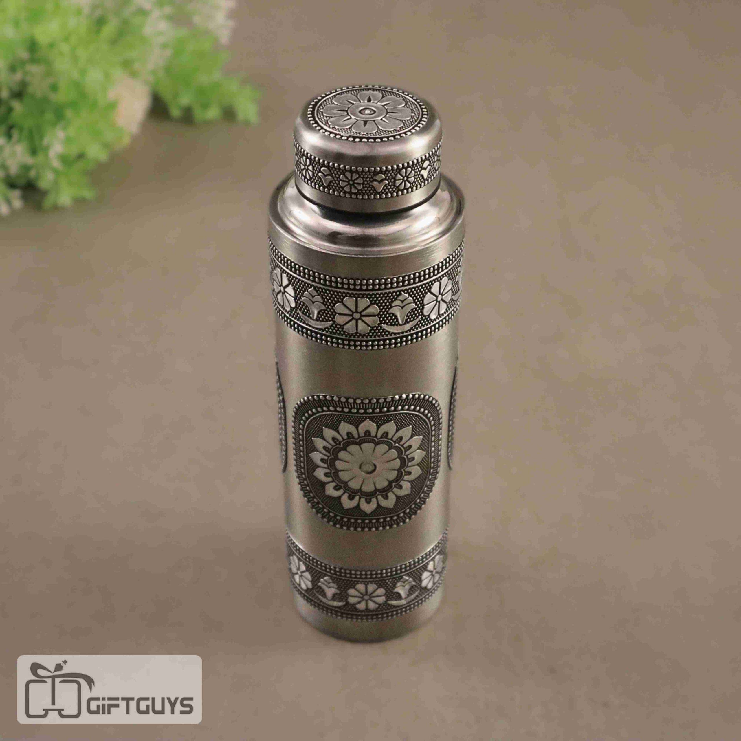 750 ML Oxidised Stainless Steel Antique Floral Water Bottle | Leak-Proof & Eco-Friendly