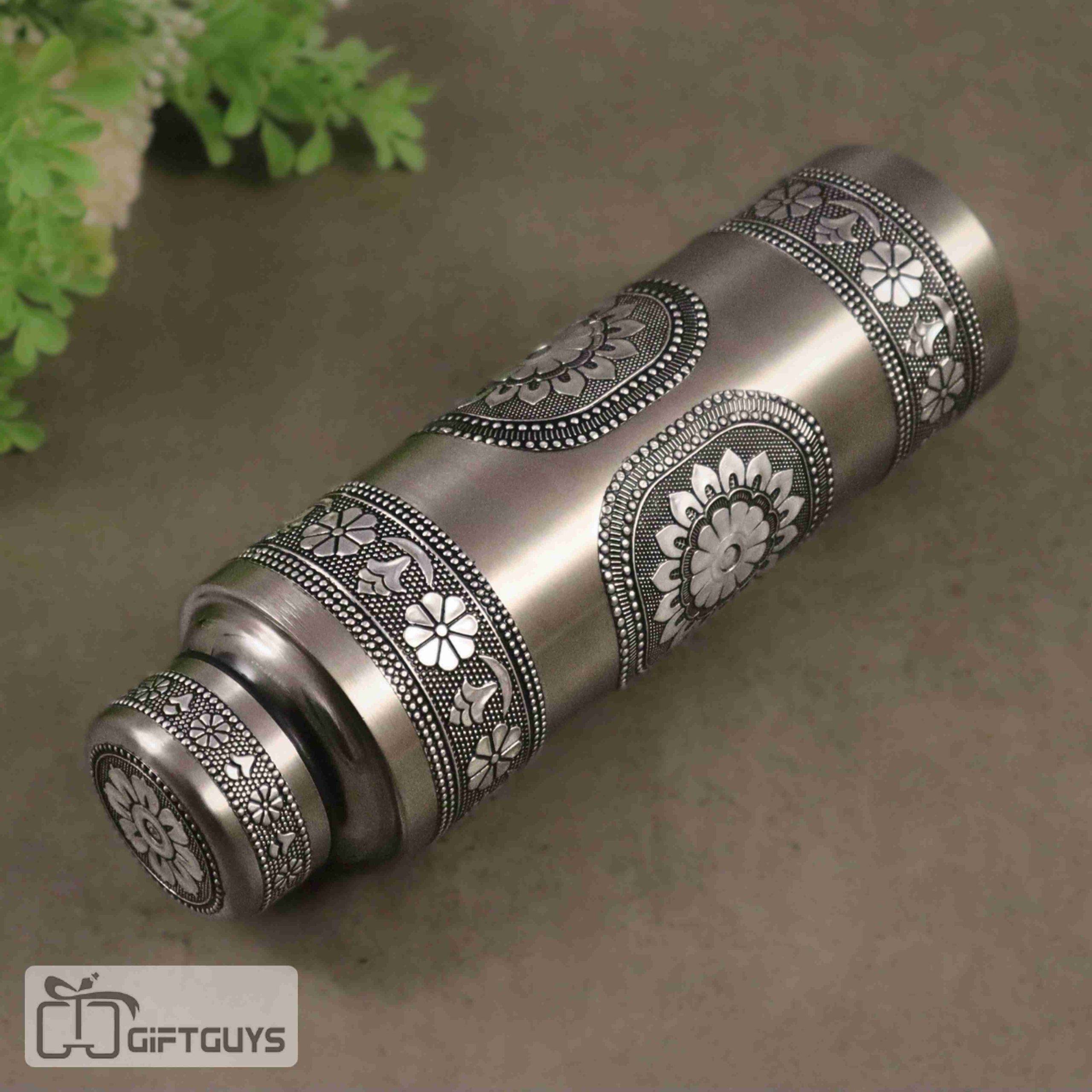 750 ML Oxidised Stainless Steel Antique Floral Water Bottle | Leak-Proof & Eco-Friendly