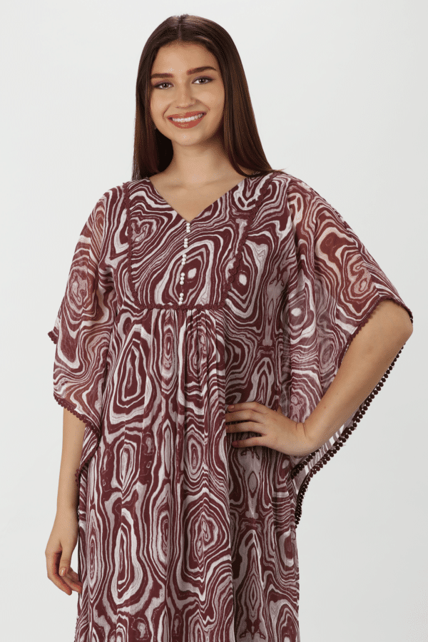 Maroon Marble Print chiffon V neck Dress