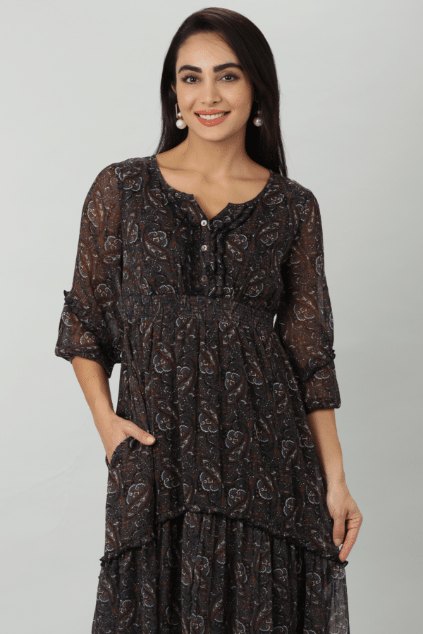 Enchanting Chiffon Printed Dark Brown Casual Dress