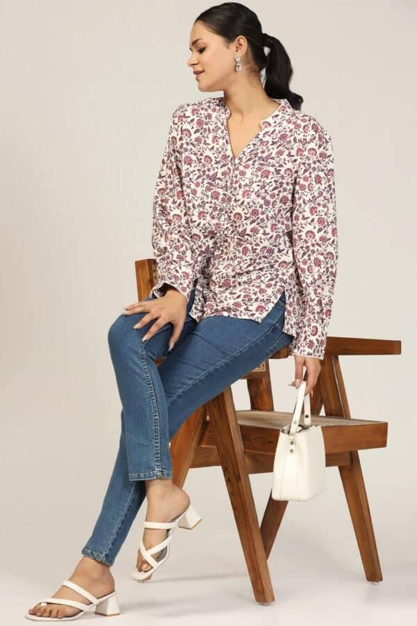 Mauve Rayon Dobby Printed Shirt