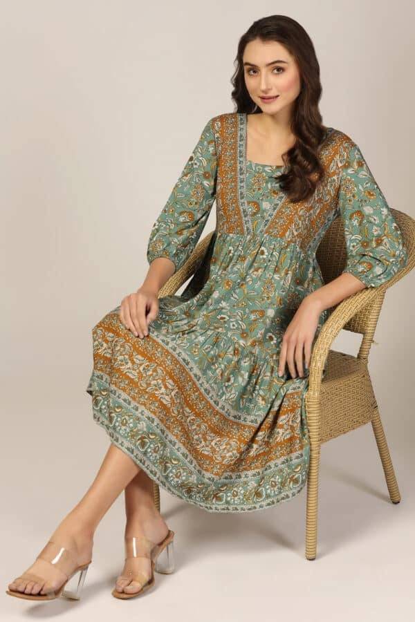 Breeze Square Neck Printed Modal Dress