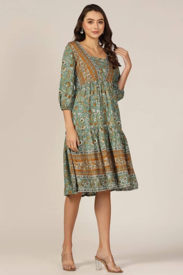 Breeze Square Neck Printed Modal Dress