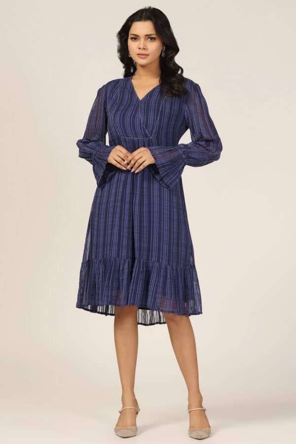 Blue Georgette Casual Dress