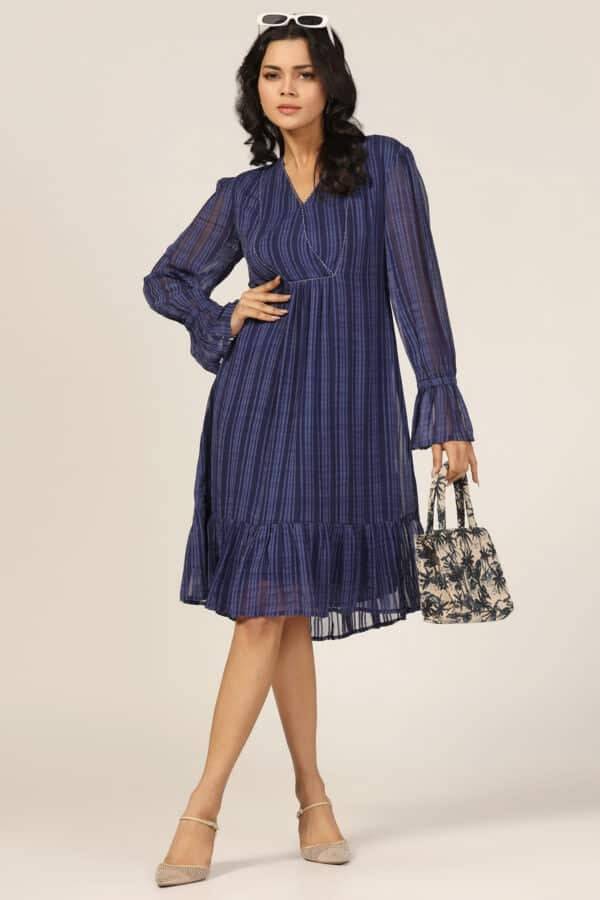 Blue Georgette Casual Dress