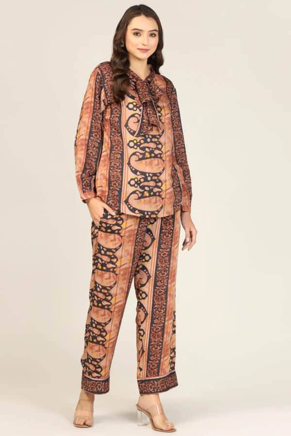 Orange Printed Cotton Co-Ord Top