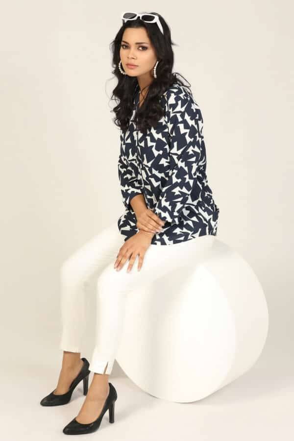 Blue & White Printed Rayon Shirt