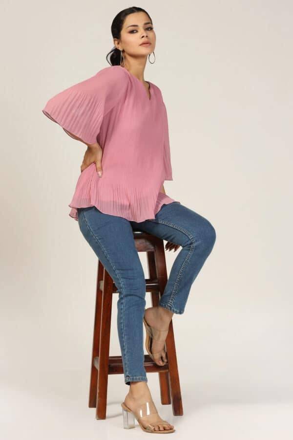 Pink Georgette Round Neck Top