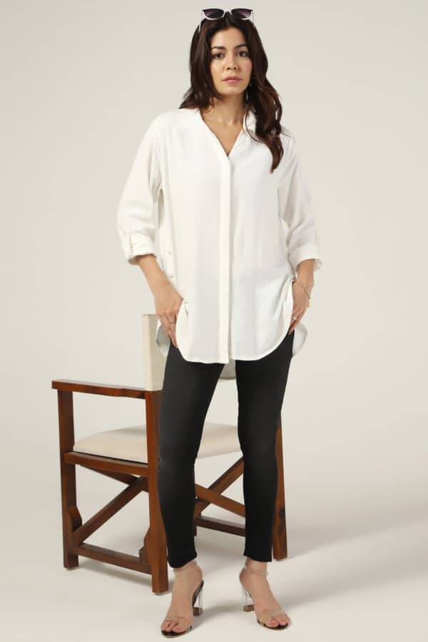 White Solid Viscose Linen Tunic