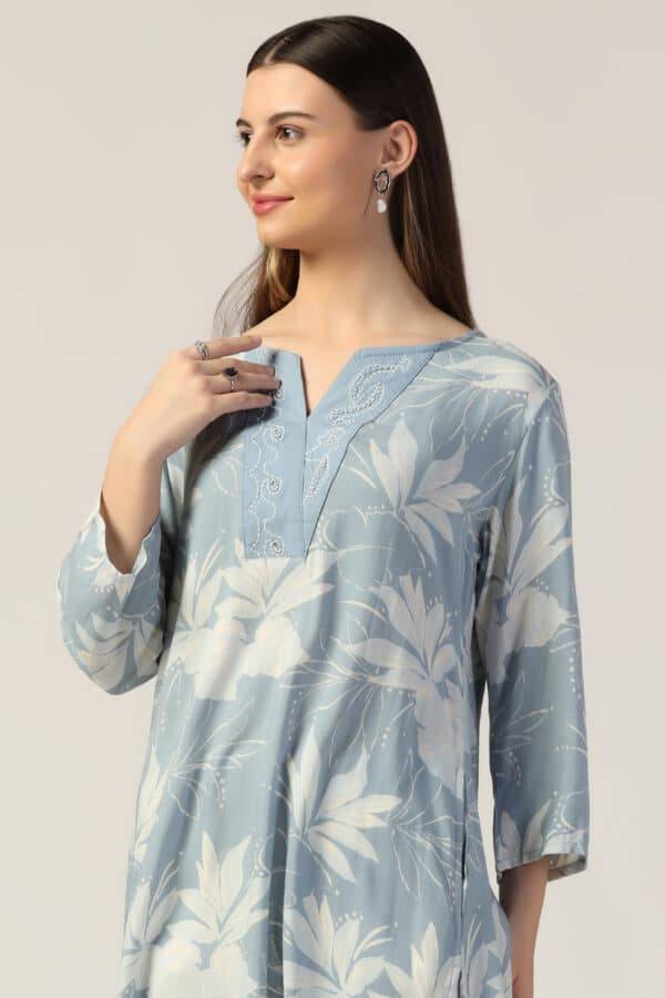 Powder Blue Embroidered Casual Top