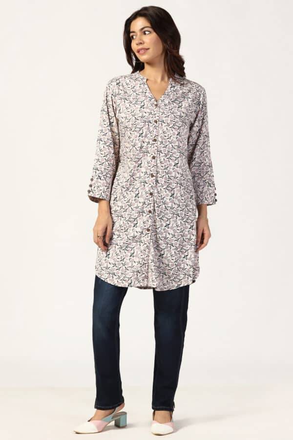 Lavender Rayon Tunic with Mandarin Collar