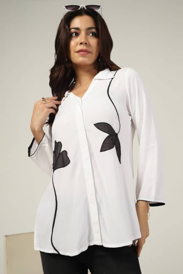 White Embroidered Rayon Modal Tunic