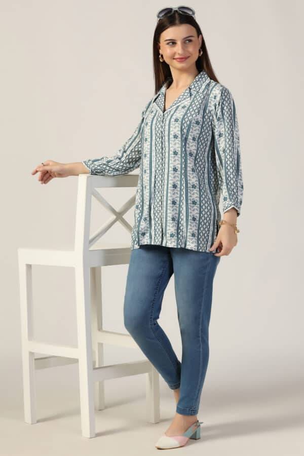 Grey Printed Shirt with Lapel Collar