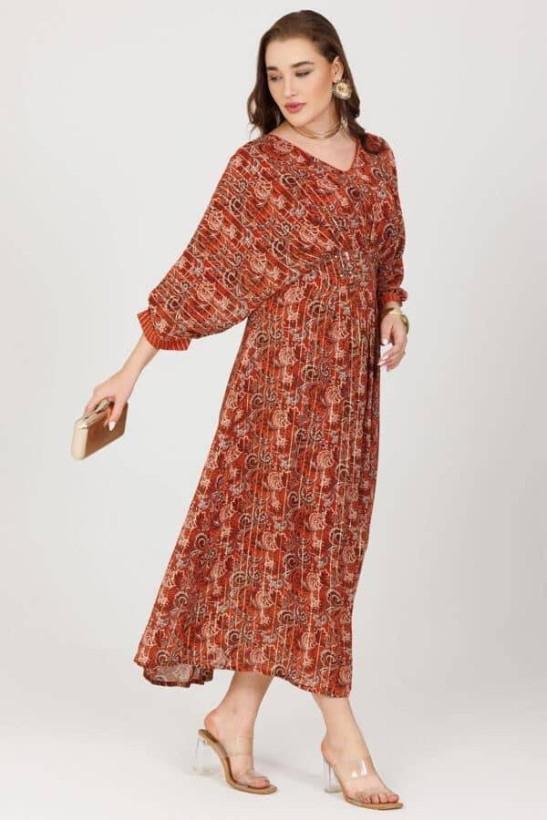 Rust Printed Viscose Kaftan