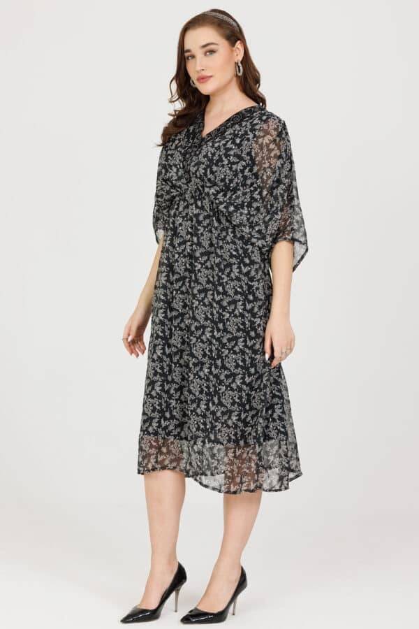 Black Printed Lurex Georgette Kaftan