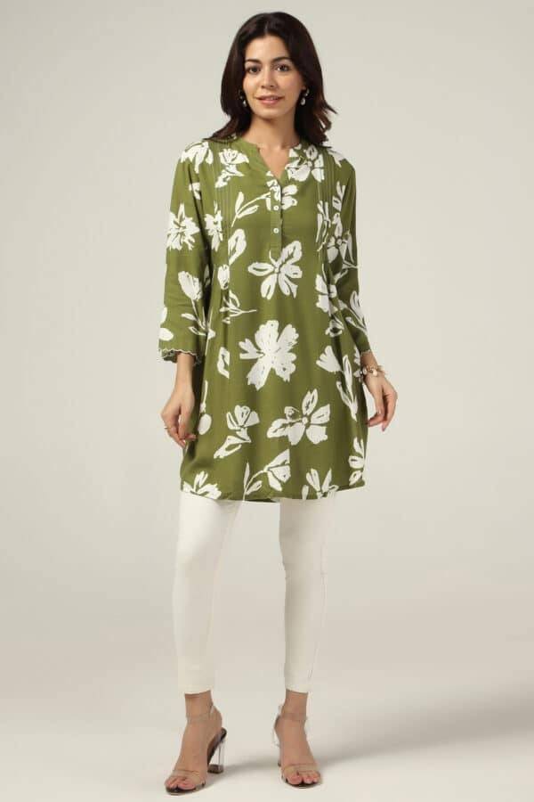 Olive Printed Linen Tunic