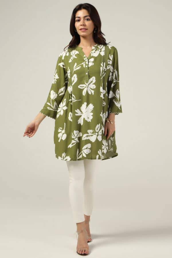 Olive Printed Linen Tunic