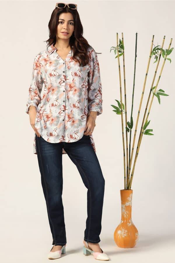 Off White Printed Rayon Shirt