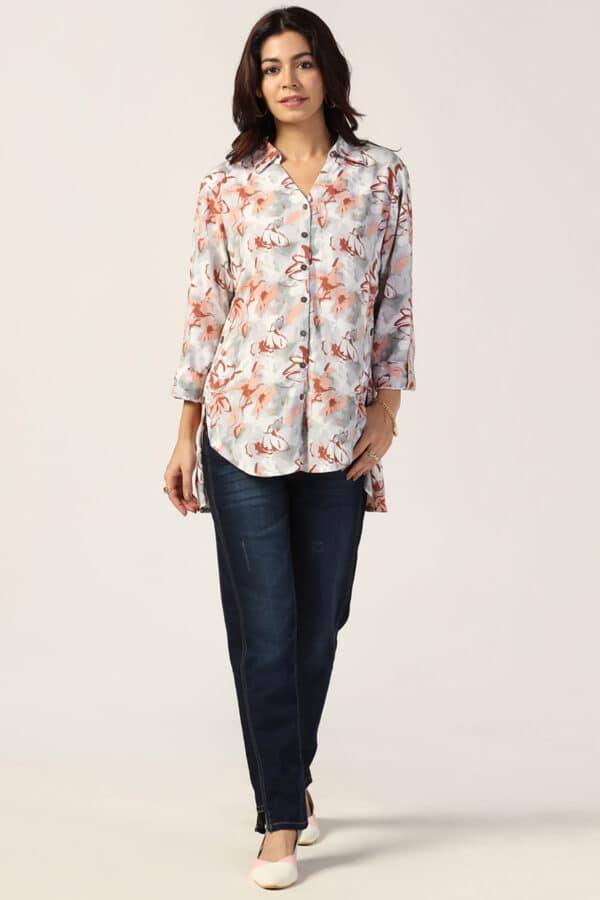 Off White Printed Rayon Shirt