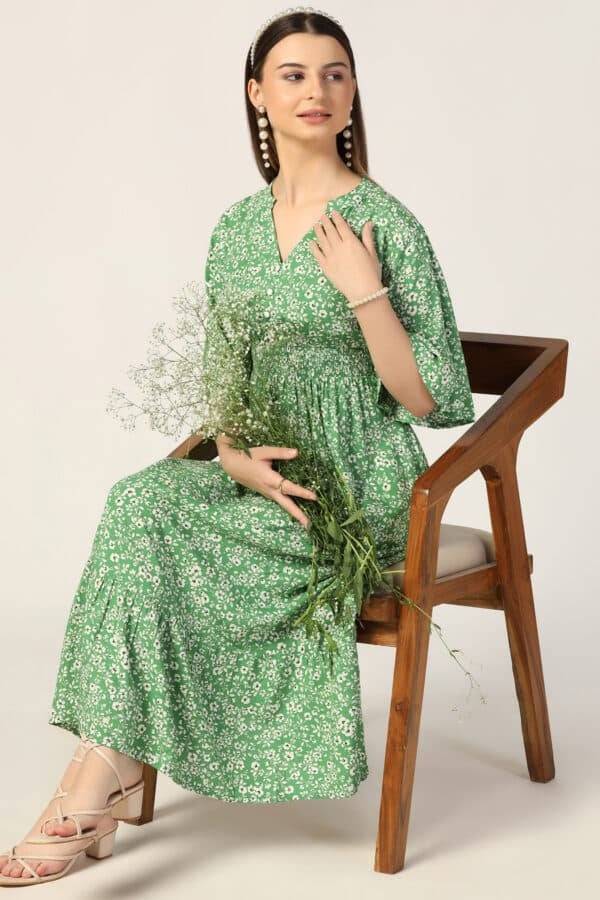 Green Printed Rayon Modal Dress