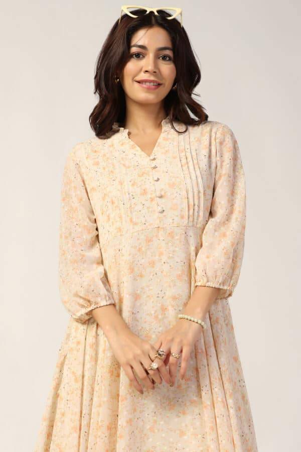 Cream Printed Chiffon Dress