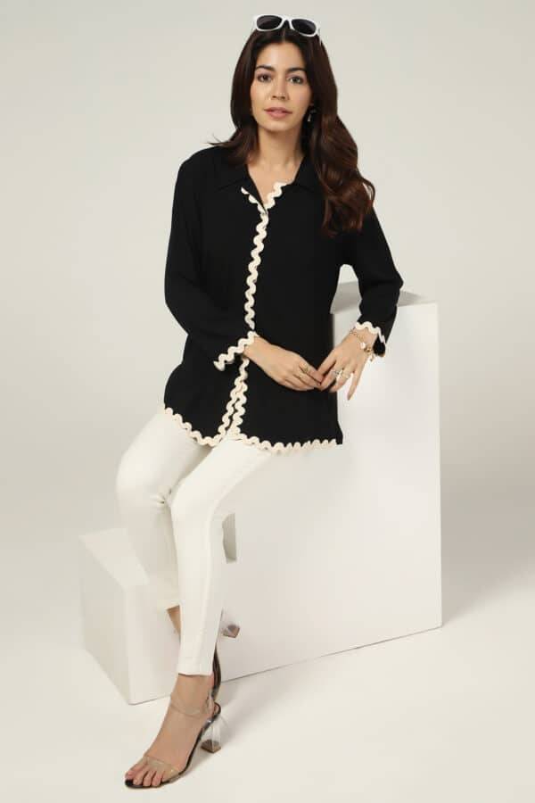 Black Solid Modal Collared Shirt