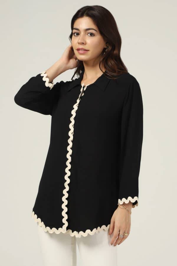 Black Solid Modal Collared Shirt