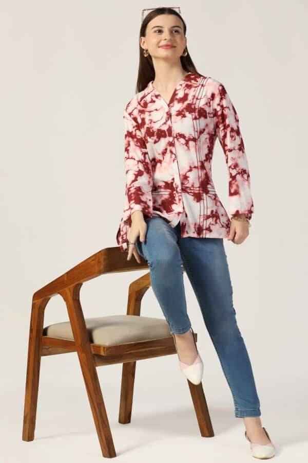 Maroon Printed Rayon Shirt
