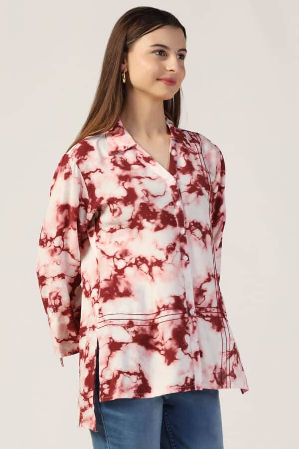 Maroon Printed Rayon Shirt