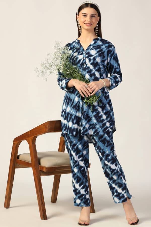 Blue Printed Double Cloth Co-Ord Tunic
