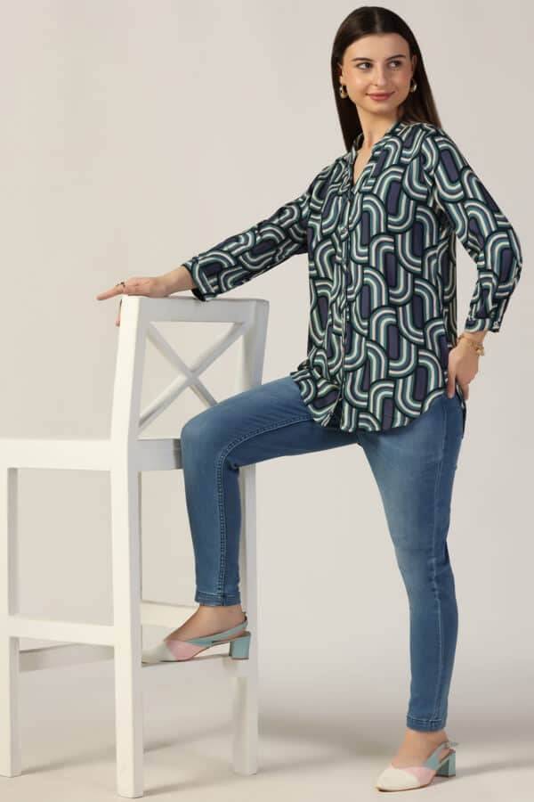 Blue Printed Rayon Shirt
