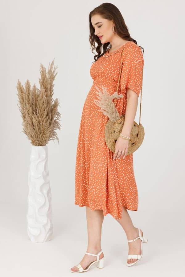 Rust & Orange Printed Rayon Crepe Dress