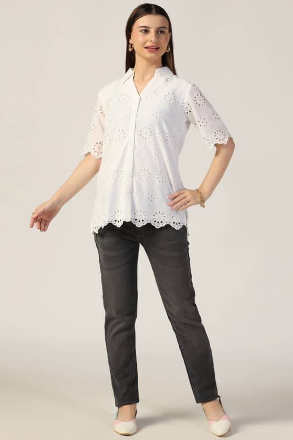 Cotton Schiffli Embroidered Shirt