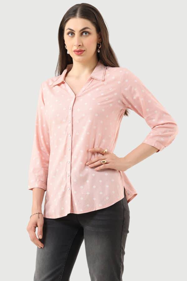 Coral Printed Rayon Shirt with 3/4th Sleeves