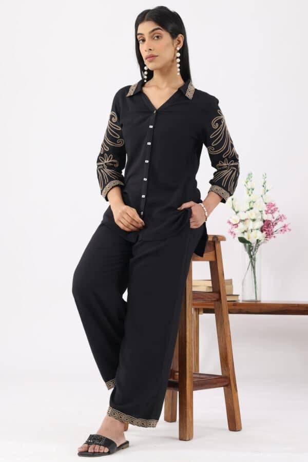 Black Rayon Slub Co-ord Pant
