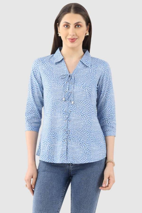 Blue Printed Cambric Shirt