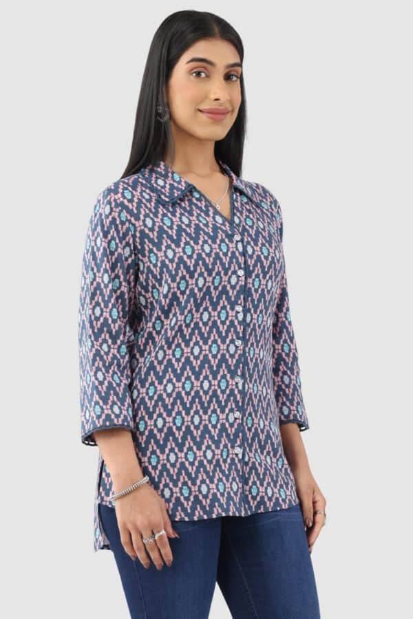 Blue Printed Rayon Slub Shirt
