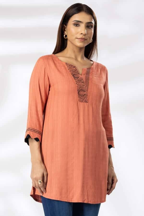 Rust Embroidered Viscose Tunic