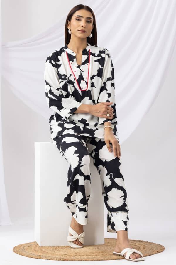 Black And White Printed Co-ord Top