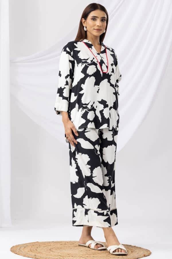 Black And White Printed Co-ord Top