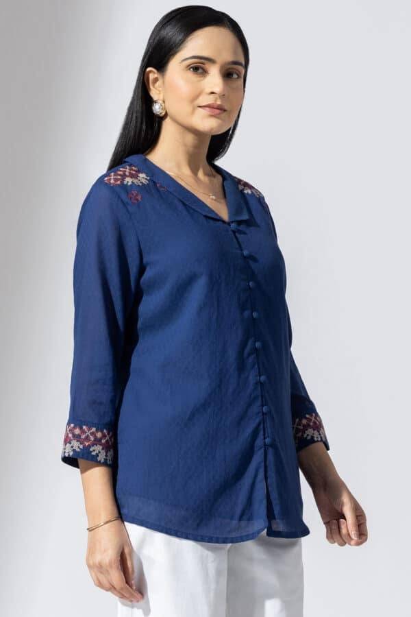 Azure Embroidered Cotton Dobby Shirt