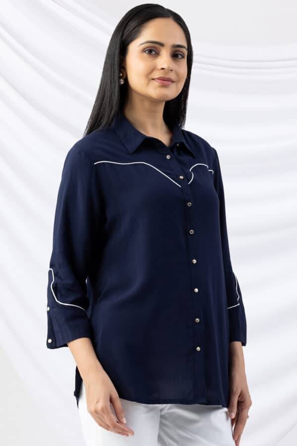 Navy Embroidered Rayon Shirt