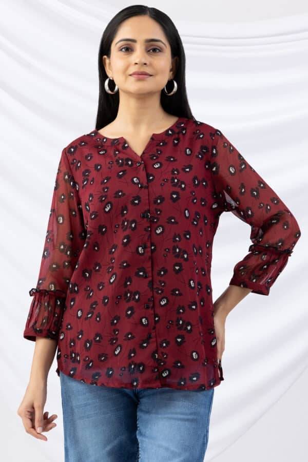 Maroon Chiffon Printed Top