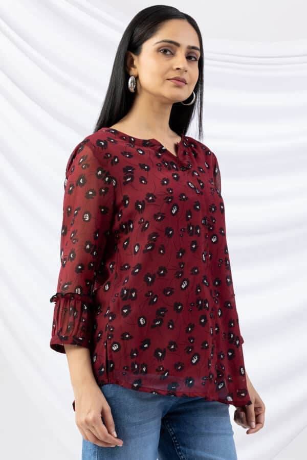 Maroon Chiffon Printed Top