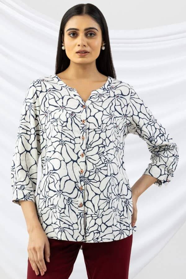 Off White Printed Linen Shirt